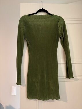 SHEIN Olive Green Ribbed Long Sleeve Mini Dress